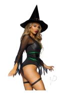 Leg Avenue Broomstick Babe Bodysuit With Lace Up Deep-v And...