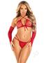 Leg Avenue Mini Heart Net Keyhole Crossover Crop Top, Dual Strap G-string, And Gauntlet Gloves - O/s - Red